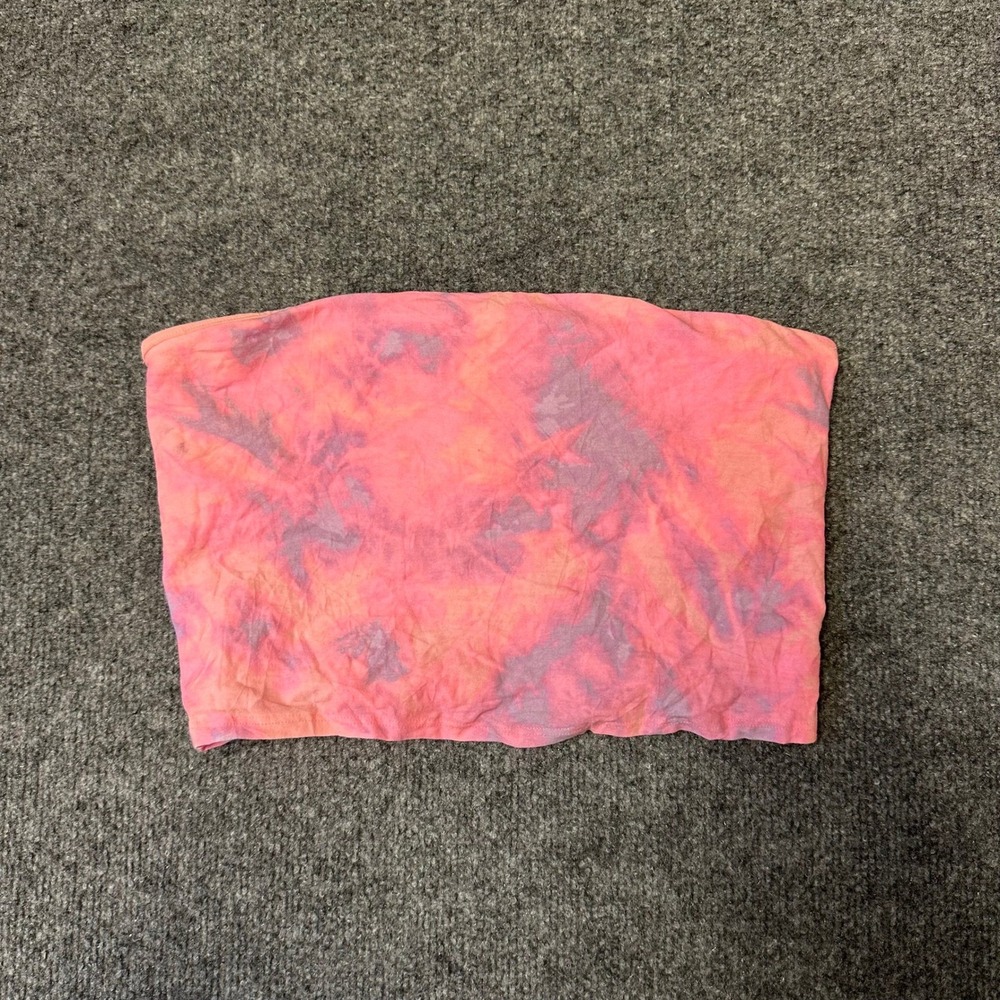 PINK Tube Top Womens Size L Pink Purple Tie Dye Strapless Cropped Stretch Summer